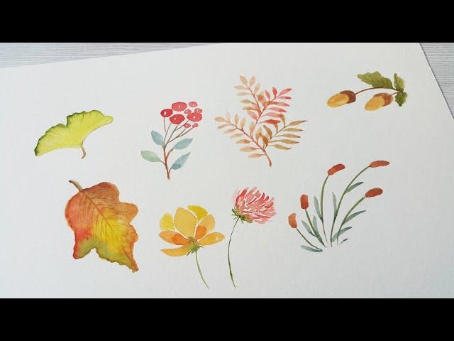 Autumn has come. Maple Leaves and Flower Painting. 가을이 왔다. 단풍잎과 꽃그림