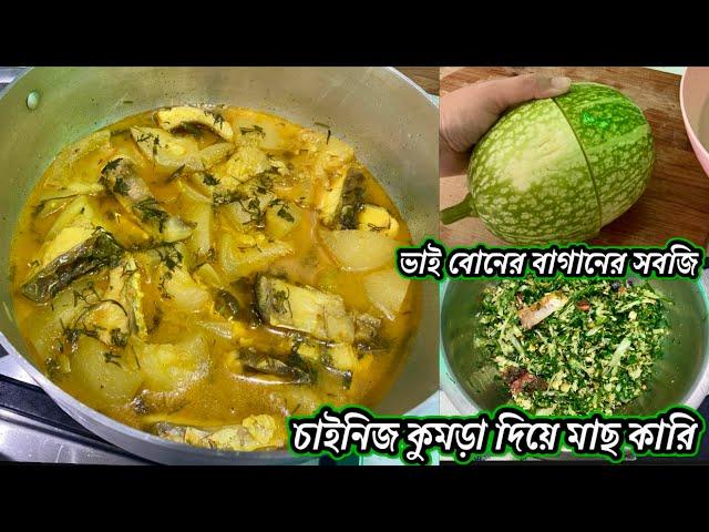 Bhai Boner bagan er Chinese kodu recipe ￼/চাইনিজ কুমড়া দিয়ে fish curry সাথে লাই পাতার chutney !!