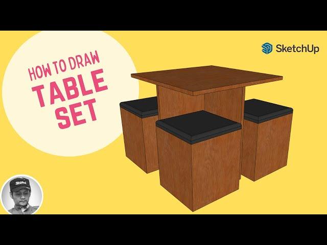 How to draw Table Set Woodworking | Sketchup Tutorial