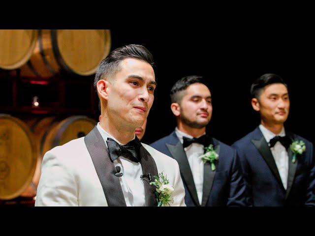 Groom Can't Stop Crying When He Sees His Bride Walk Down The Aisle - Palm Event Center Wedding 