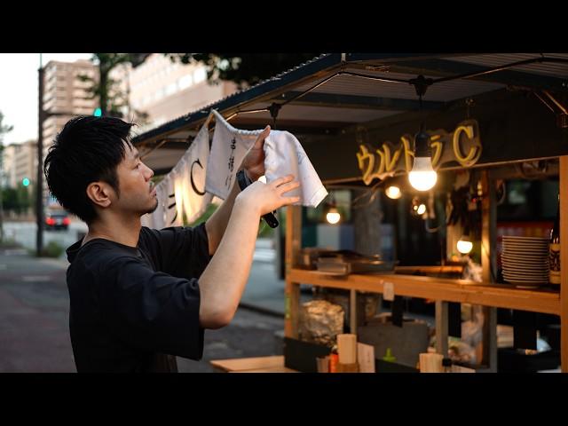 Japan Fukuoka Nakasu Kushiage fried food Yatai restaurant A day at a street food stall vendor