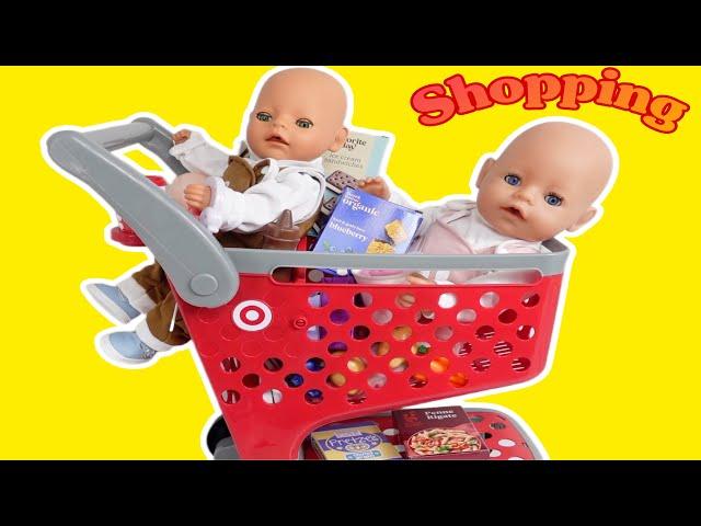 Baby Born Dolls Go Grocery Shopping in Mini Target Shopping cart