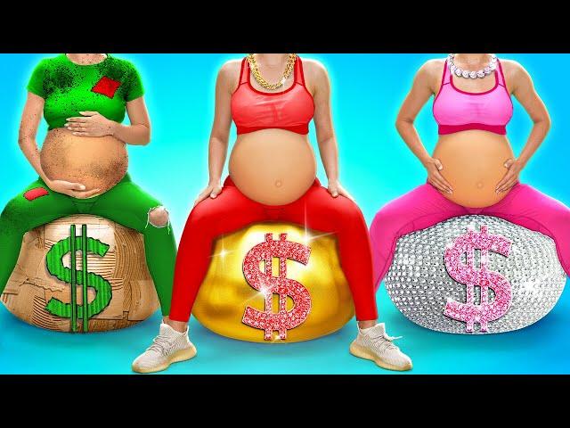 RICH VS BROKE VS MEGA RICH PREGNANT || Giga Expensive vs Cheap Hacks for Future Parents by 123 GO!