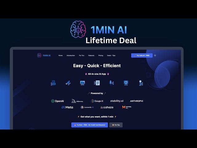 1minAl Lifetime Deal - All-in-one AI App for Text, Image, Audio, Video in One Place