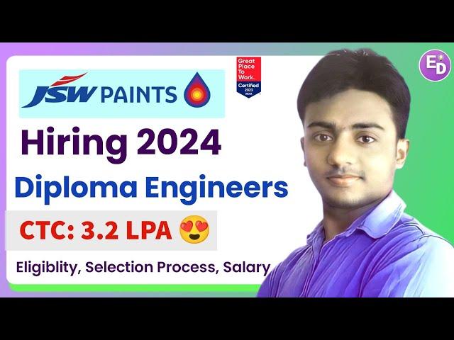 JSW Paints is Hiring Diploma Engineers 2024। CTC: 3.2 LPA। Permanent Job। Latest Jobs 2024।Jobs 2024