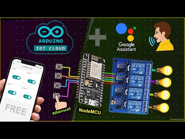 ESP8266 NodeMCU Home automation with Google Assistant using Arduino IoT Cloud