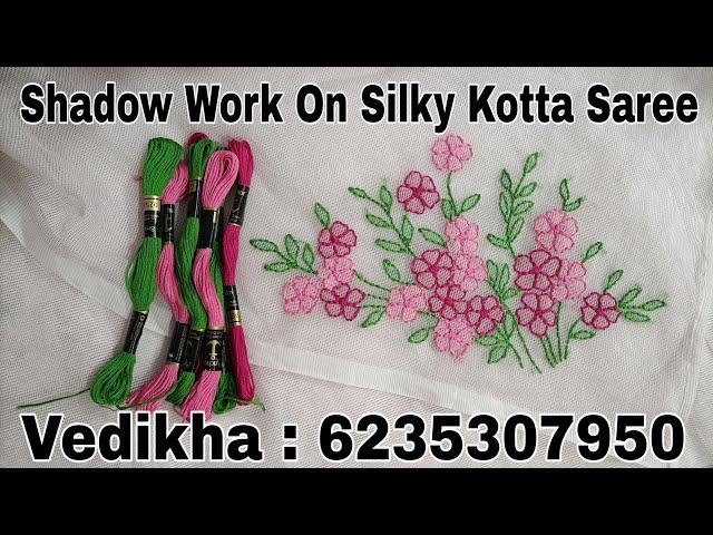 Shadow Work On Silky Kotta Saree | Herringbone Stitch Embroidery Tutorial | Chikankari Embroidery