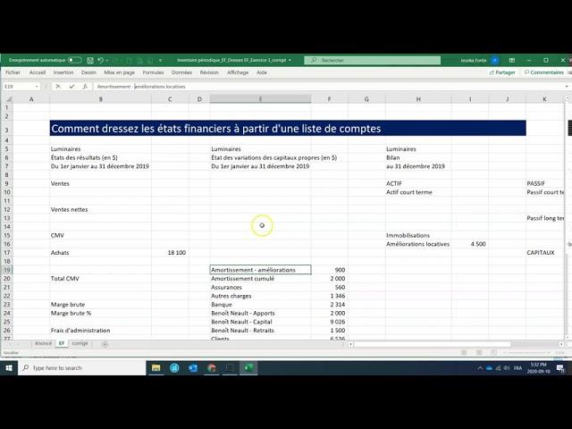 Excel États financiers