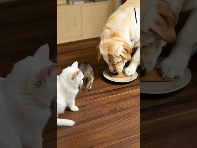 A cat, a dog and a hamster eye a single cookie! Who gets it?  #funny
