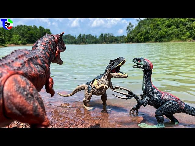 CARNOTAURUS Vs ALLOSAURUS Vs THERIZINOSAURUS Jurassic World| Dinosaur Toys Movie