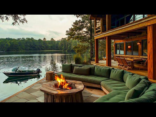 Tranquil Jazz Rhythms in Lakeside Porch ~ Autumn Ambience with Soothing Jazz for Relaxing