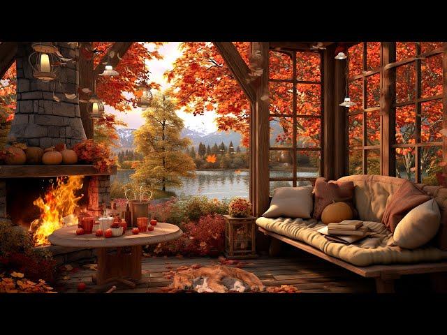 Autumn Lakeside CottageAutumn Sunny Day Ambience  Warm Firepit & Enchanted Fall Leaves Sounds