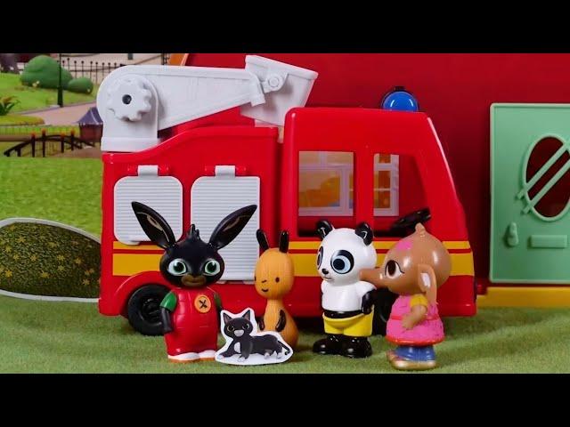 Bing Toy Play: Bing is Riding in a Fire Engine! | Bing English