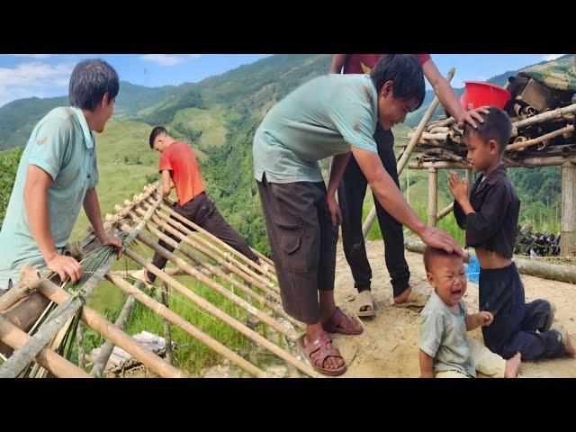 People in the village came to help two orphan boys build a bamboo house to live in