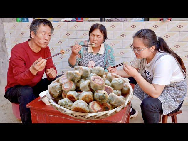 【乡村的味道】乡村美食-野苋菜小煎包，皮薄馅多，咬一口满嘴香！