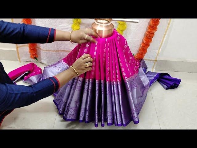 Quick and Easy Varamahalakshmi Saree Draping | How to drape saree for Varamahalakshmi 2023