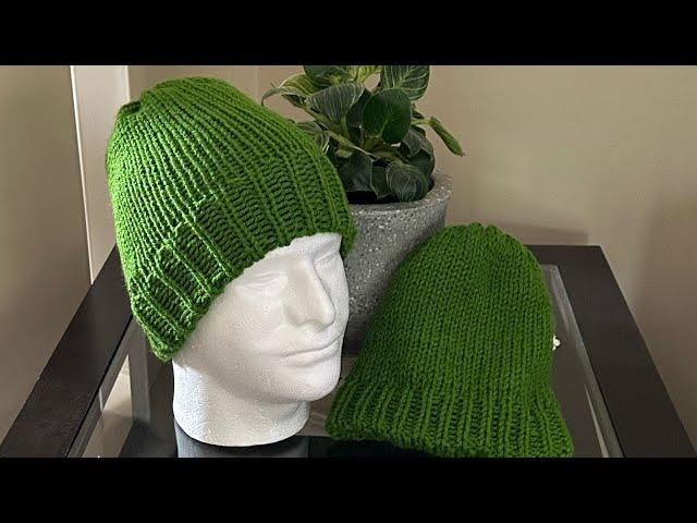 Ribbed Brim Beanie Set ~ Adult and Child ~ Addi, Sentro, Circular Knitting 