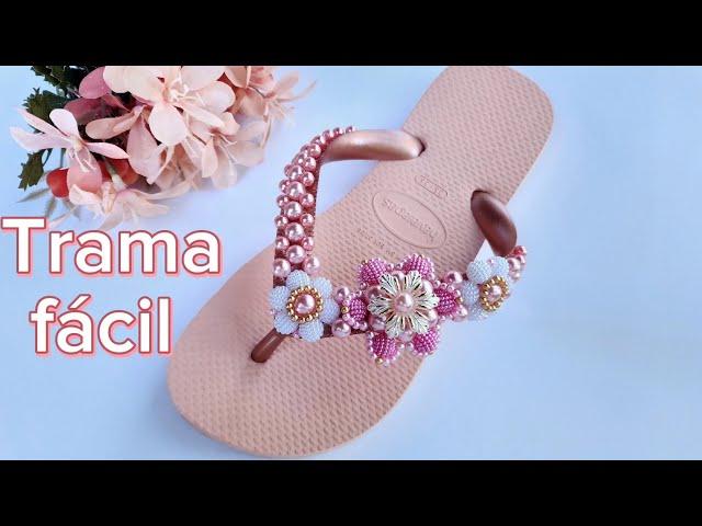 Chinelo personalizado com perola FÁCIL/Trama de pérolas #chinelosbordados #diy #chineloscustomizados