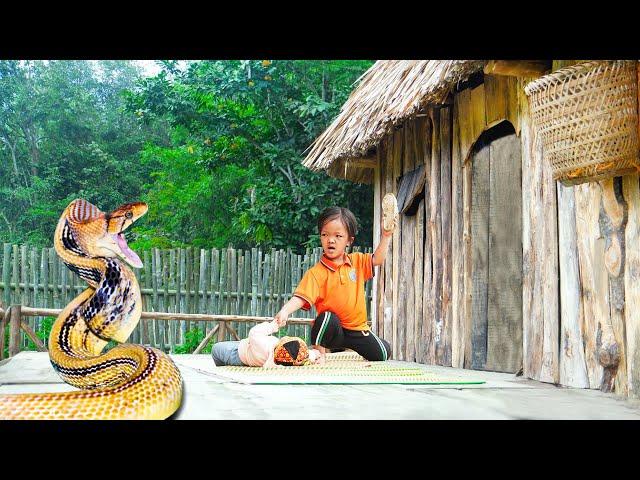 Dwarf family harvesting wild tubers  & build drying floor | Panic snake attacks children