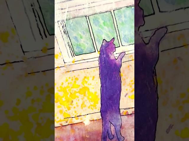 Painting of my cat gazing out the window ‍⬛🪟 #art #painting #cats