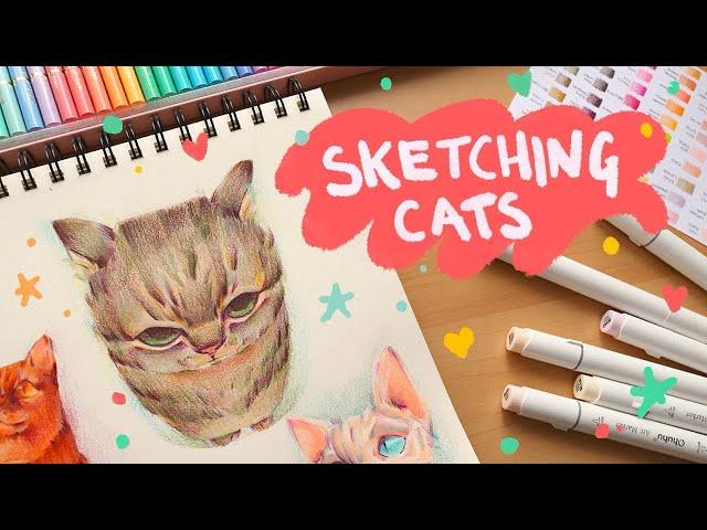 SKETCH SOME CATS WITH ME! - using markers and colour pencil to draw some cats! also I talk a lot