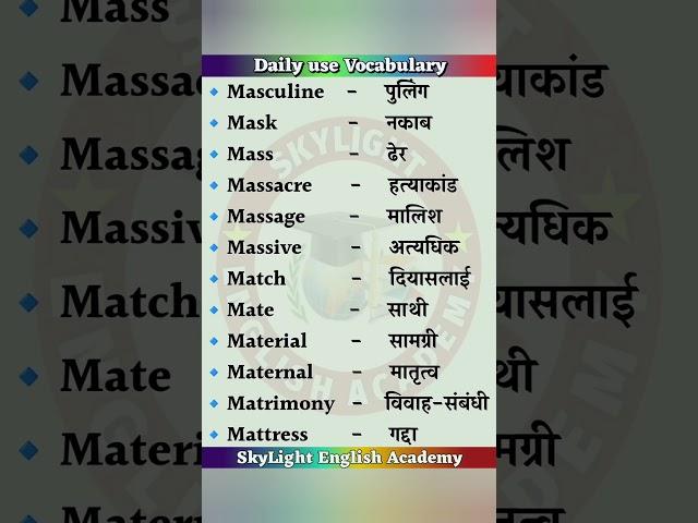 Daily use Vocabulary | Daily use Words | #shorts #youtubeshorts #english #vocabulary #motivation #yt