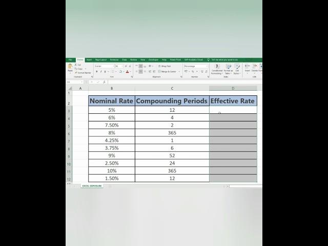 From nominal to effective rate in seconds! #shorts #trending #viralvideo #excel #tips #youtubeshorts