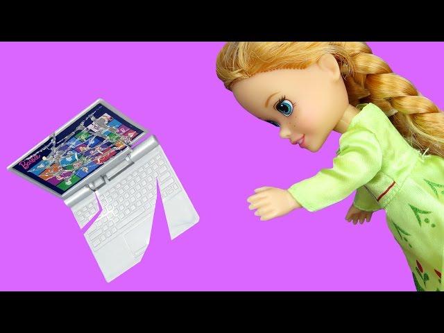 Anna breaks a Laptop ! Elsa & Anna toddlers visit Nikki's house - Playdate - TV Watching