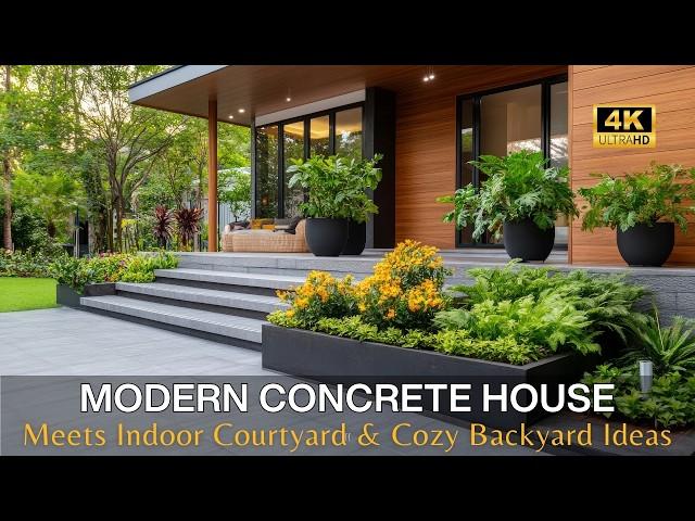 Modern Concrete House Meets Indoor Courtyard & Cozy Backyard Idea | Stylish Retreat for Urban Living