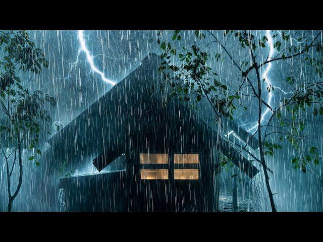 Night Rain & Thunderstorm Sleep Sounds | Torrential Rainstorm on Forest House & Powerful Thunder