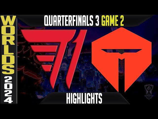 T1 vs TES Highlights Game 2 | LoL Worlds 2024 Knockouts Quarterfinals | T1 vs TOP Esports G2