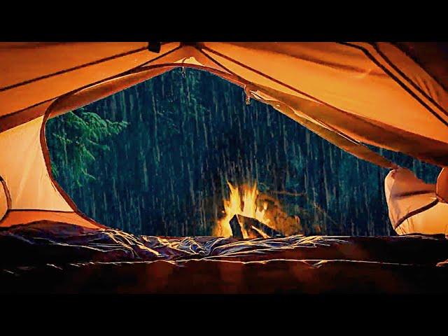 Sounds of rain, campfire and thunder in a tent for 8 HOURS. Rain noise for study and sleep