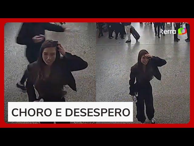 Câmera flagra desespero de namorada do delator do PCC após execução em aeroporto