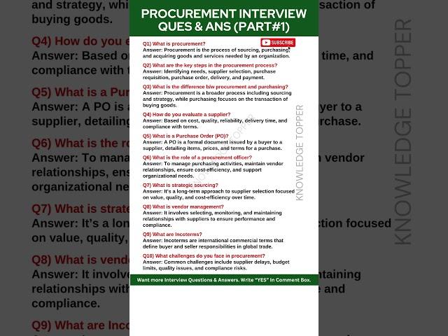 Procurement Interview Questions and Answers | Procurement Job Interview Questions and Answers