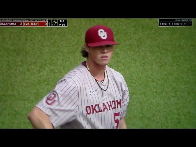 Oklahoma pitcher Jake Bennett vs. Virginia Tech's Jack Hurley - 5th inn, 6/10/22