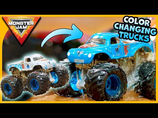 Monster Jam COLOR CHANGING MONSTER TRUCKS - How to Change Color of Dirty-To-Clean Trucks & Toy Play