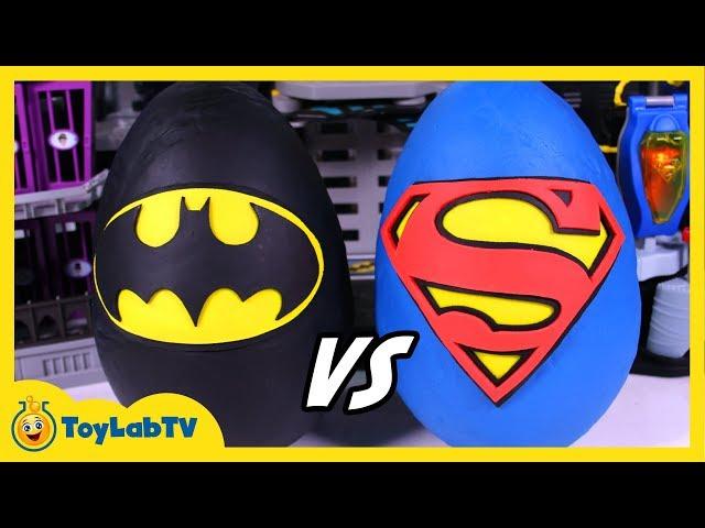 Giant Batman & Superman Surprise Egg Opening with Fun Toys & Play-Doh