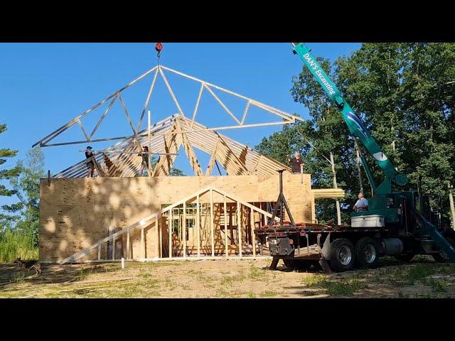 Flying Trusses with my Daughters - The Start of a New Roof  | It's Crane Day!