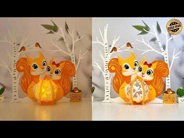 How To Make Paper Cut Lantern Squirrel Couple