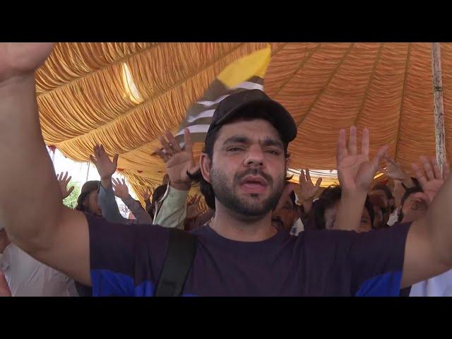 Tehreek-e-Labbaik supporters hold sit in protest in Islamabad in solidarity with Palestinians