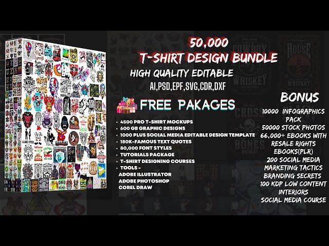 50,000 T-SHIRT DESIGN BUNDLE AND FREE RESOURCE