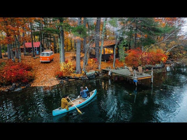 Peaceful Rainy Autumn Escape to a Cozy Lakeside Cabin