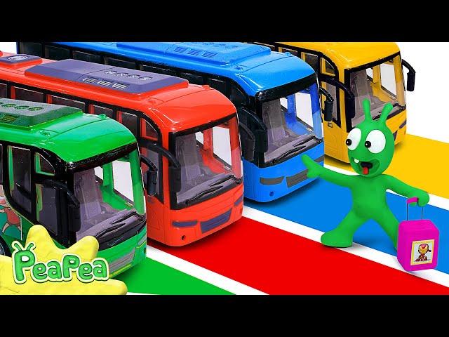 Wheels On The Bus: PeaPea Hitchhikes on Friends' School Bus - Video for Kids