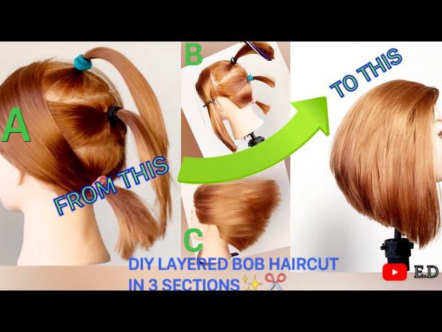 TUTORIAL/ DIY ️LAYERED BOB HAIRCUT IN 3 SECTIONS #haircut#bob#cuttinghair#hairstyle