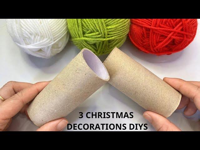 3 DIY Chirstmas Decorations With Toilet Paper Rolls and Woolen Yarn | Locye Crafts