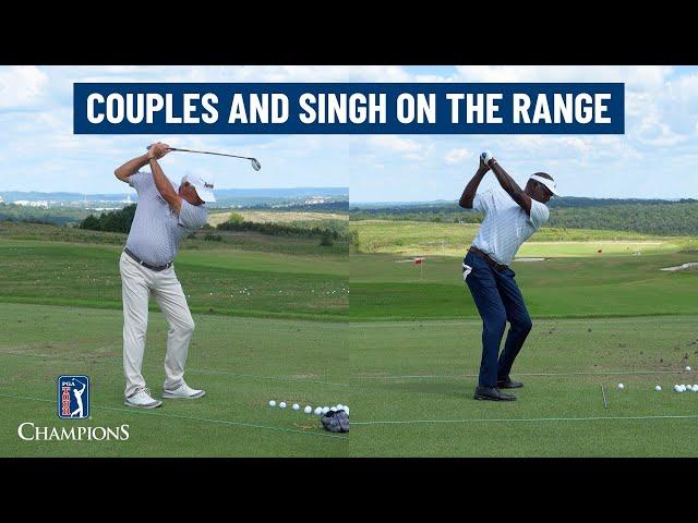Legends Fred Couples and Vijay Singh warm up | Charles Schwab Series