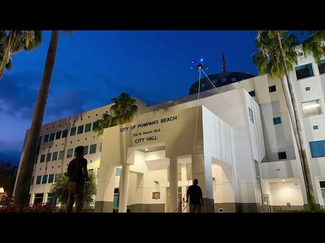 Expert drone building and window cleaning of Pompano Beach City Hall by Florida Drone Cleaning.