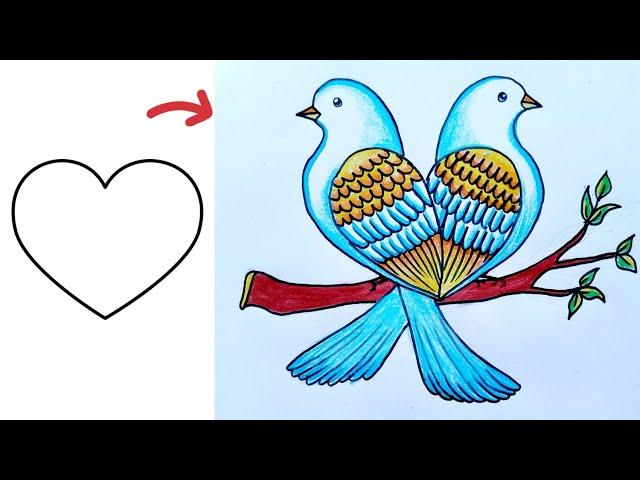 Birds Drawing|| How to Draw Birds Easy for Beginners| Birds Drawing Step by Step| Love Birds Drawing