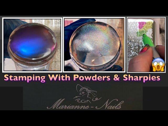 Stamping With Powders & Sharpies | NEW Marianne Nails Stamping Plate | Negatif On My Nails Review