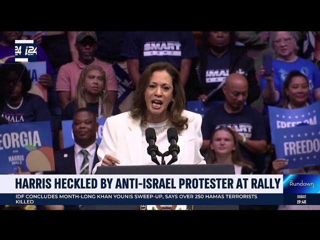 Haris heckled by anti-Israel protester at rally